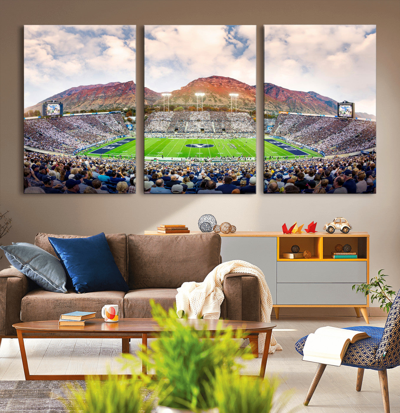 85734-MGV-CV-36X24-Brigham Young University Cougars Football Team Print - Provo LaVell Edwards Stadium Wall Art Canvas