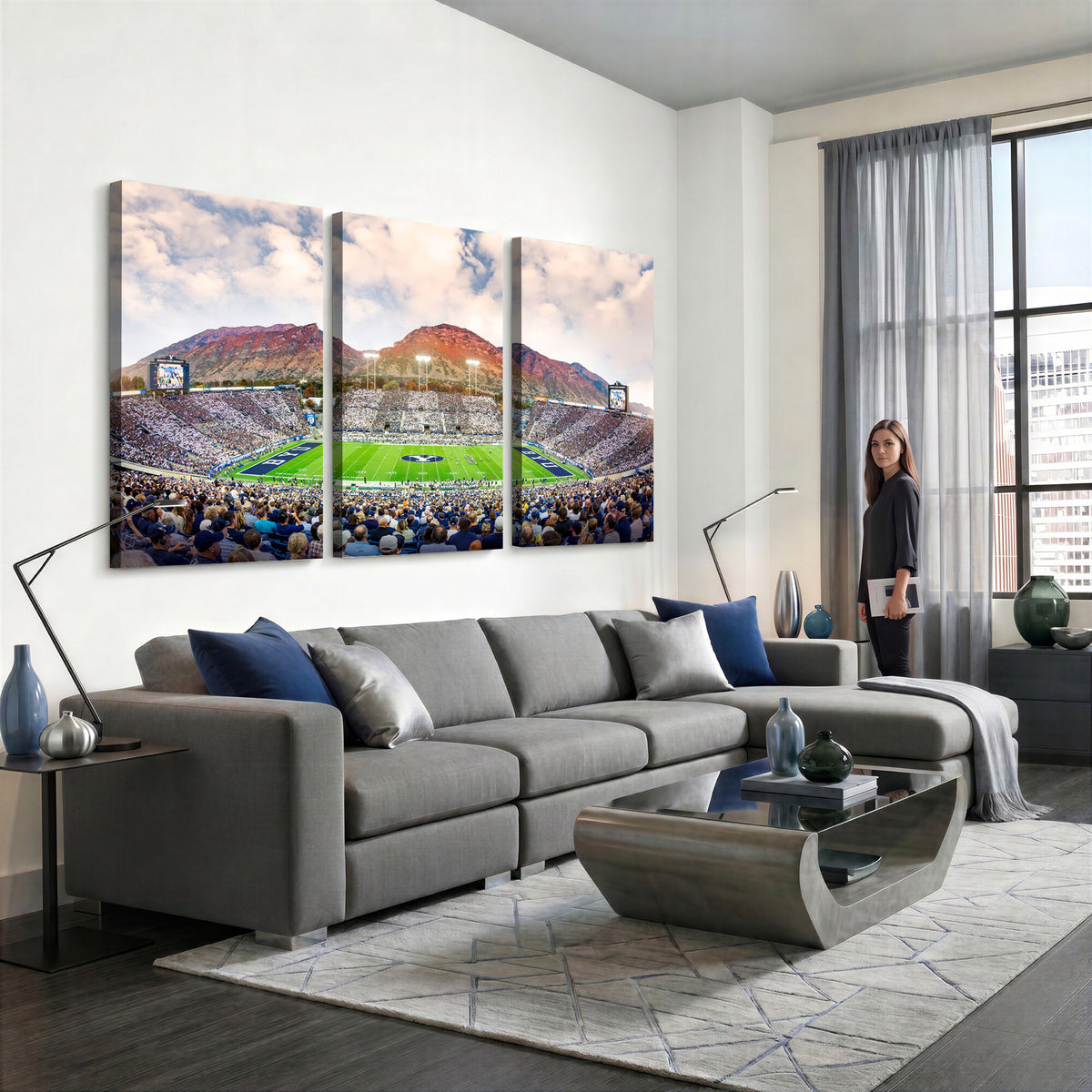 85734-MGV-CV-36X24 - Brigham Young University Cougars Football Team Print - Provo LaVell Edwards Stadium Wall Art Canvas