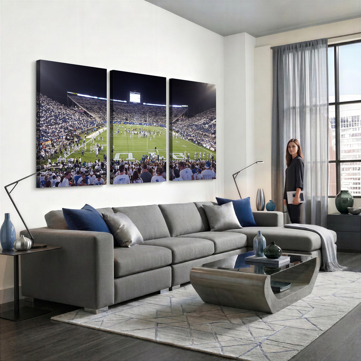 65036-MGV-CV-36X24 - Brigham Young University Cougars Football Print Canvas - Provo LaVell Edwards Stadium Wall Art
