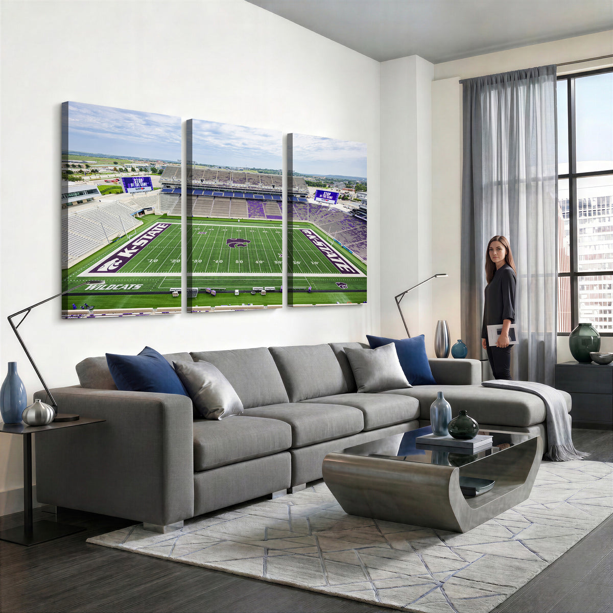 29452-MGV-CV-36X24 - KState Wildcats Football Team Print - Manhattan Bill Snyder Family Football Stadium Wall Art Canvas