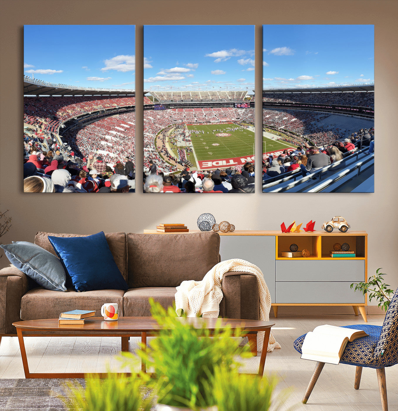MGV-CV-60X30-3P - University of Alabama Crimson Tide Print Wall Art - Tuscaloosa Bryant-Denny Stadium Wall Art Canvas