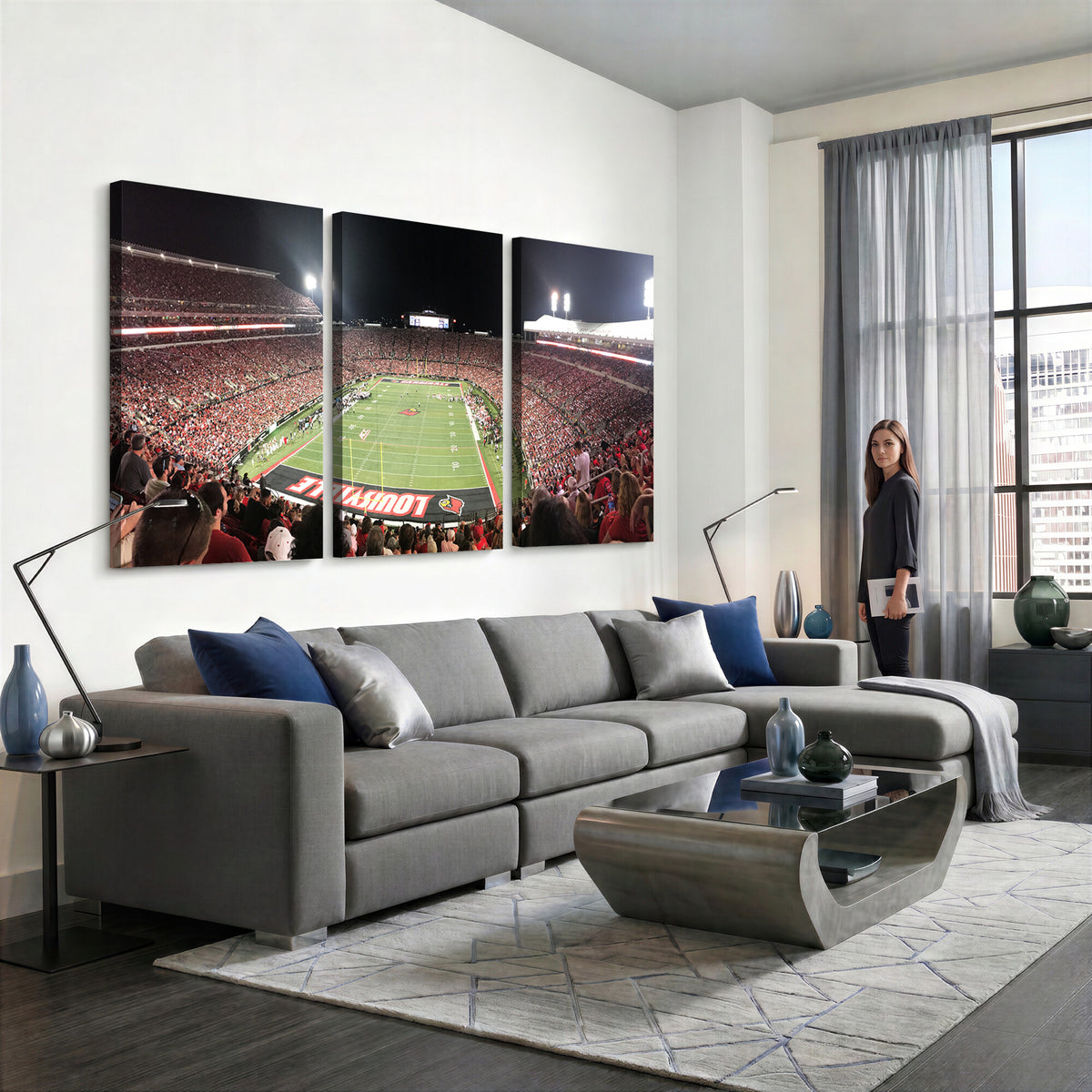 52267-MGV-CV-36X24 - University of Louisville Cardinals Football Team Print - Louisville Cardinal Stadium Wall Art Canvas