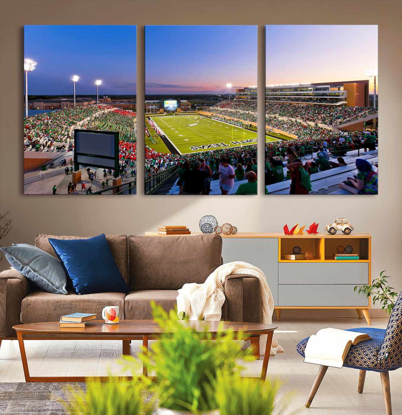 MGV-CV-60X30-3P - University of North Texas Mean Green Football Team Print - Denton DATCU Stadium Canvas Print Wall