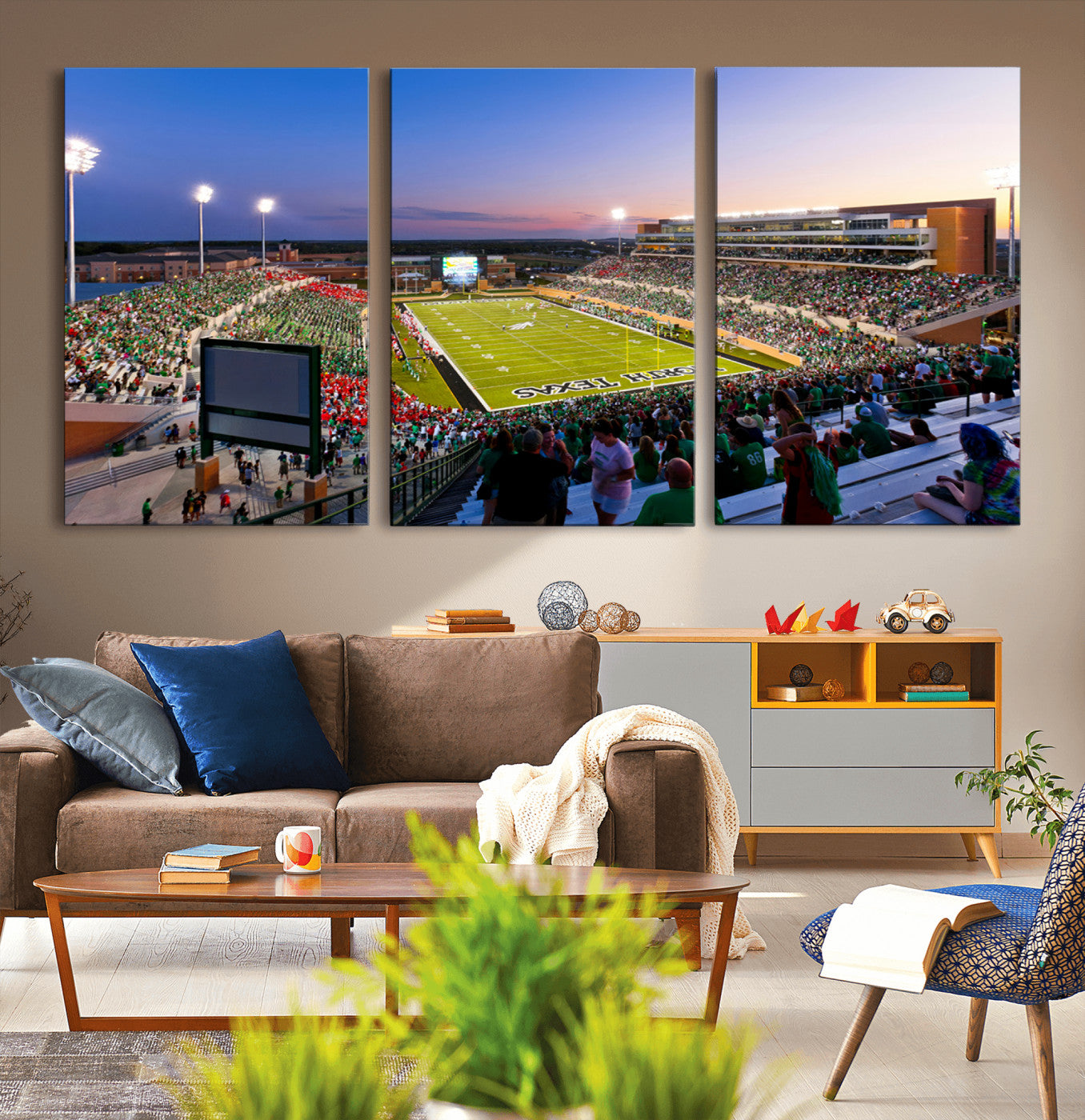 MGV-CV-60X30-3P - University of North Texas Mean Green Football Team Print - Denton DATCU Stadium Wall Art Canvas