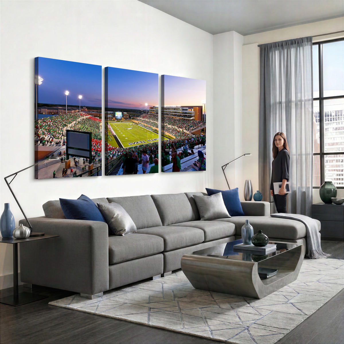81582-MGV-CV-36X24 - University of North Texas Mean Green Football Team Print - Denton DATCU Stadium Wall Art Canvas