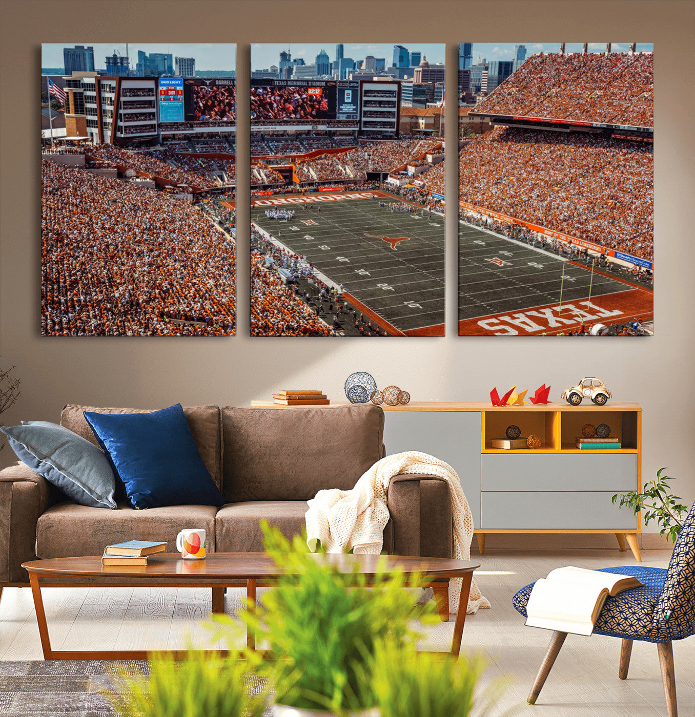 MGV-CV-60X30-3P - University of Texas Longhorns Football Team Print - Austin Darrell K Royal-Texas Memorial Stadium