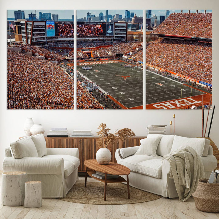 University of Texas Longhorns Football Team Print - Austin Darrell K Royal-Texas Memorial Stadium Wall Art Canvas Print