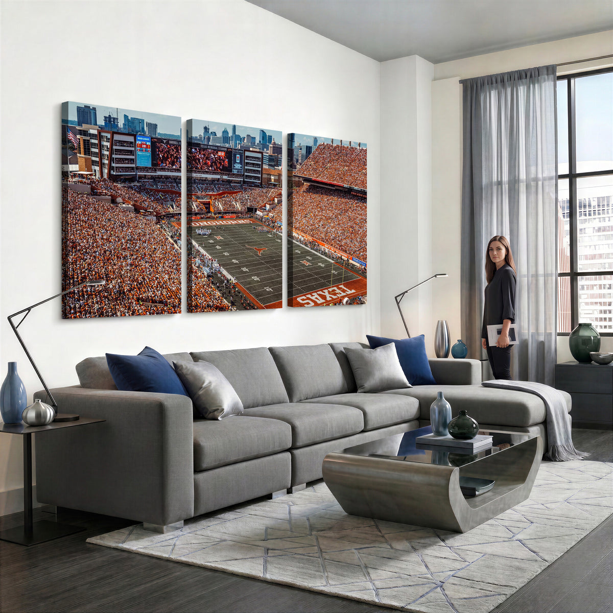 92103-MGV-CV-36X24 - University of Texas Longhorns Football Team Print - Austin Darrell K Royal-Texas Memorial Stadium