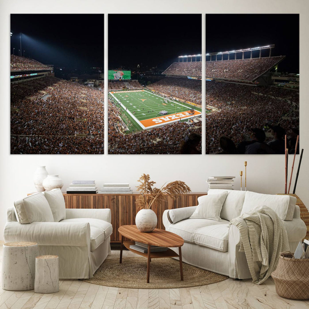 University of Texas Longhorns Football Team Print Austin Darrell K Royal Texas Memorial Stadium Wall Art Canvas Print