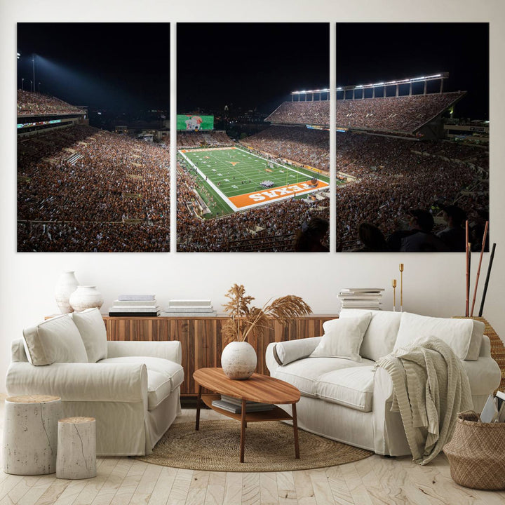 University of Texas Longhorns Football Team Print Austin Darrell K Royal Texas Memorial Stadium Wall Art Canvas Print