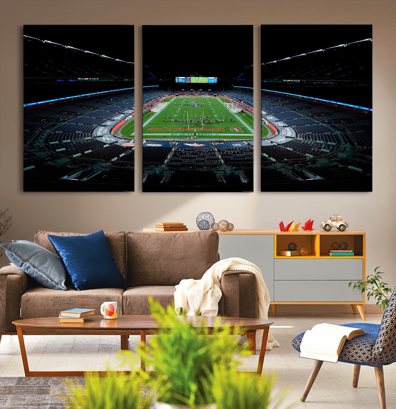 MGV-CV-60X30-3P - Denver Broncos Football Team Print Canvas- Denver Empower Field at Mile High Stadium Wall Art Canvas