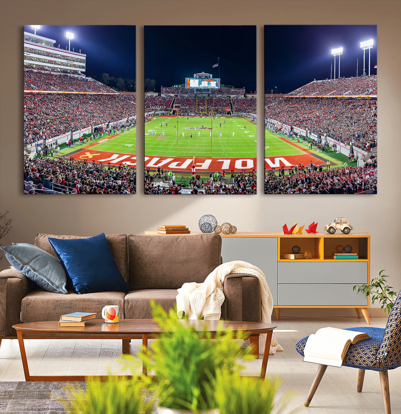 80943-MGV-CV-36X24-Wolfpack Football Team Print - Raleigh Carter-Finley Stadium Wall Art Canvas Print