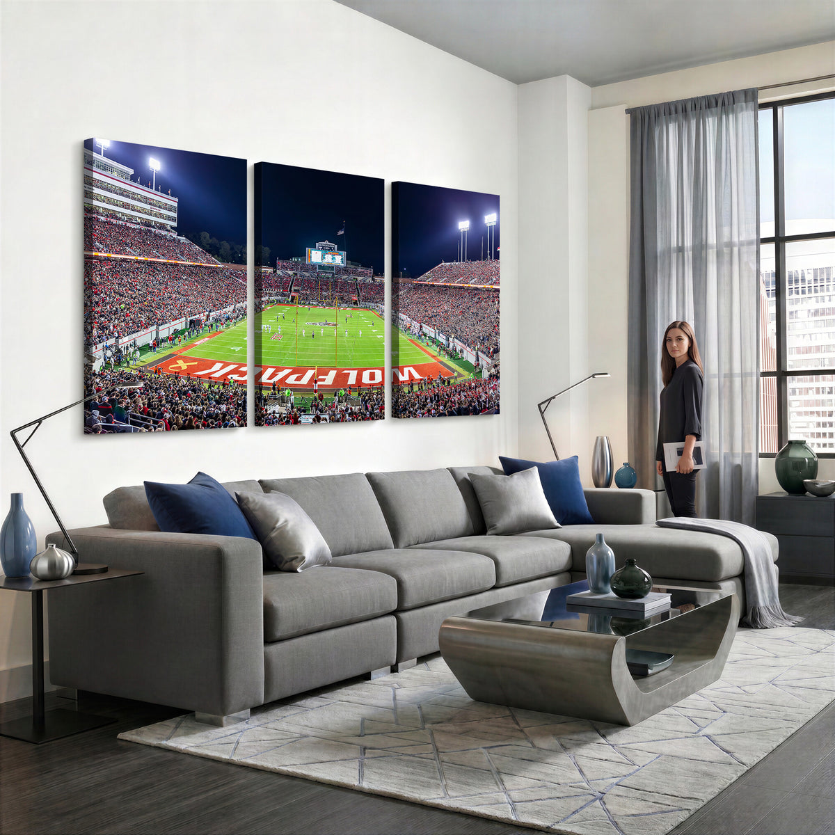 80943-MGV-CV-36X24 - Wolfpack Football Team Print - Raleigh Carter-Finley Stadium Wall Art Canvas Print