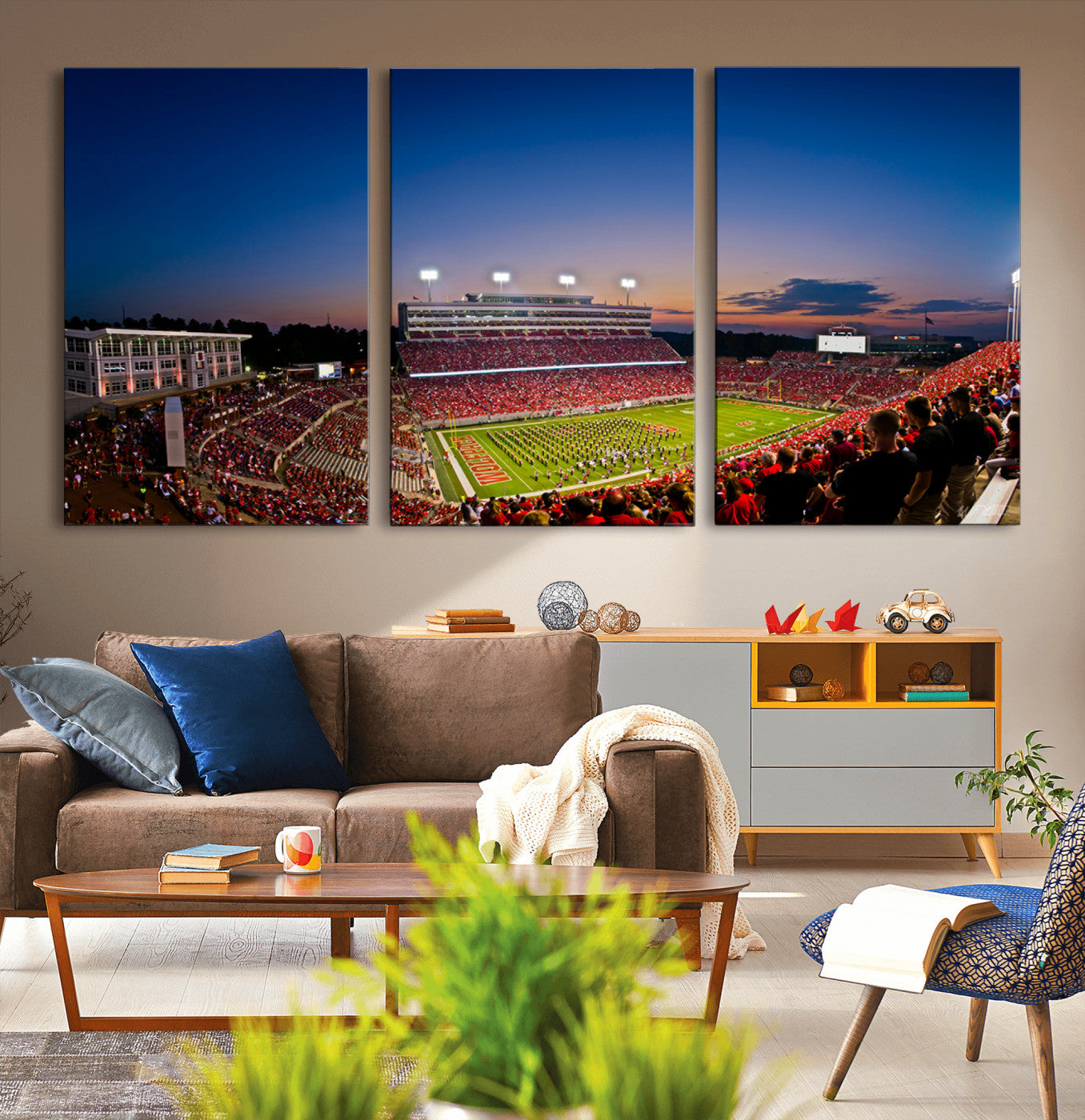 MGV-CV-60X30-3P - Wolfpack Football Team Wall Art Print - Raleigh Carter-Finley Stadium Wall Art Canvas Print