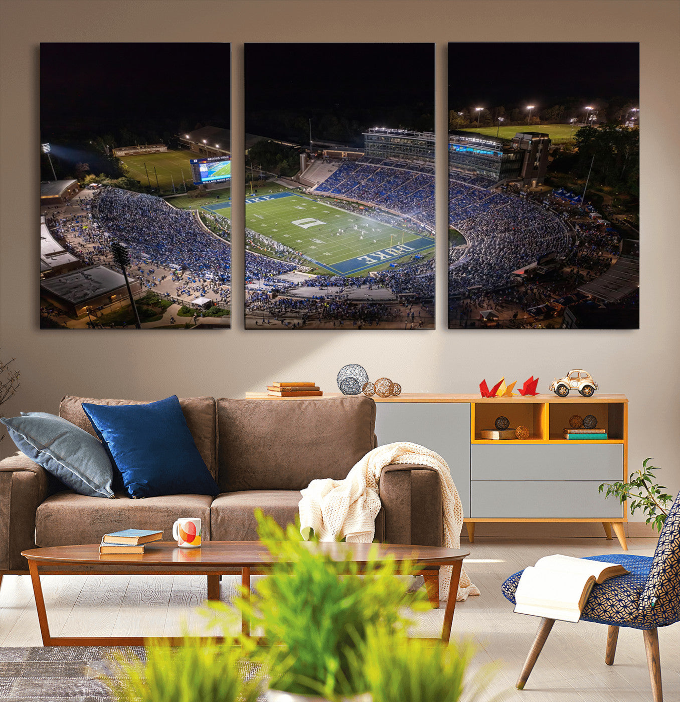MGV-CV-60X30-3P - Duke University Blue Devils Football Print Canvas - Durham Wallace Wade Stadium Wall Art Canvas