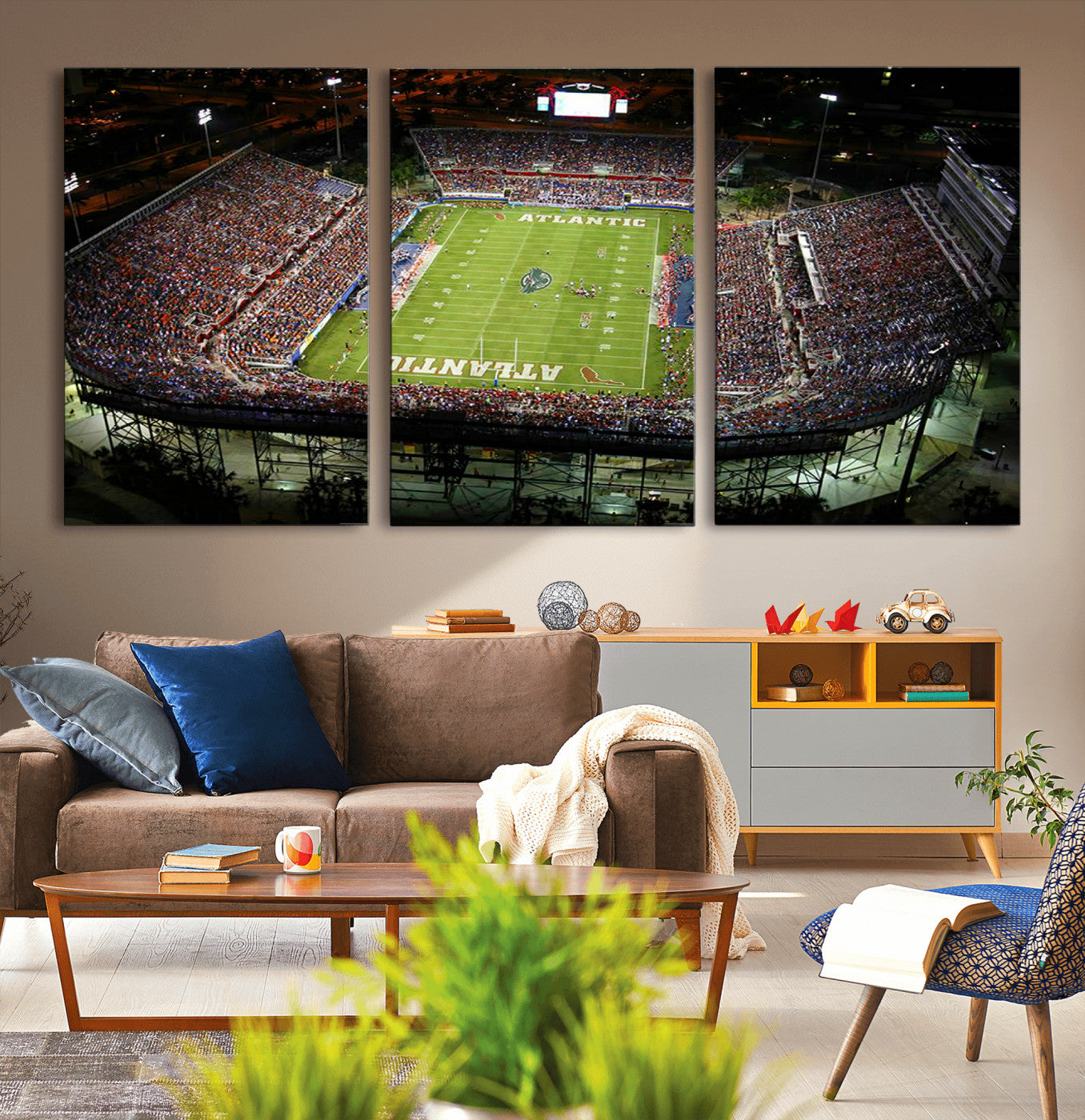 MGV-CV-60X30-3P - Florida Atlantic University Owls Football Team Print - Boca Raton FAU Stadium Wall Art Canvas Print