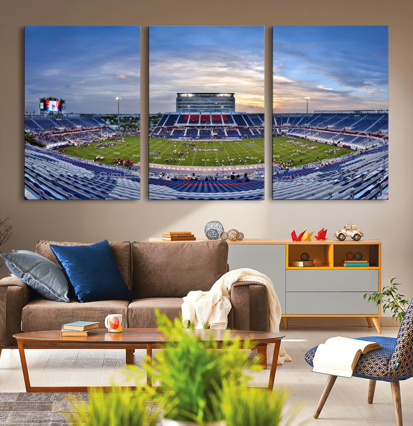 MGV-CV-60X30-3P - Florida Atlantic University Owls Football Team Print - Boca Raton FAU Stadium Wall Art Canvas Print