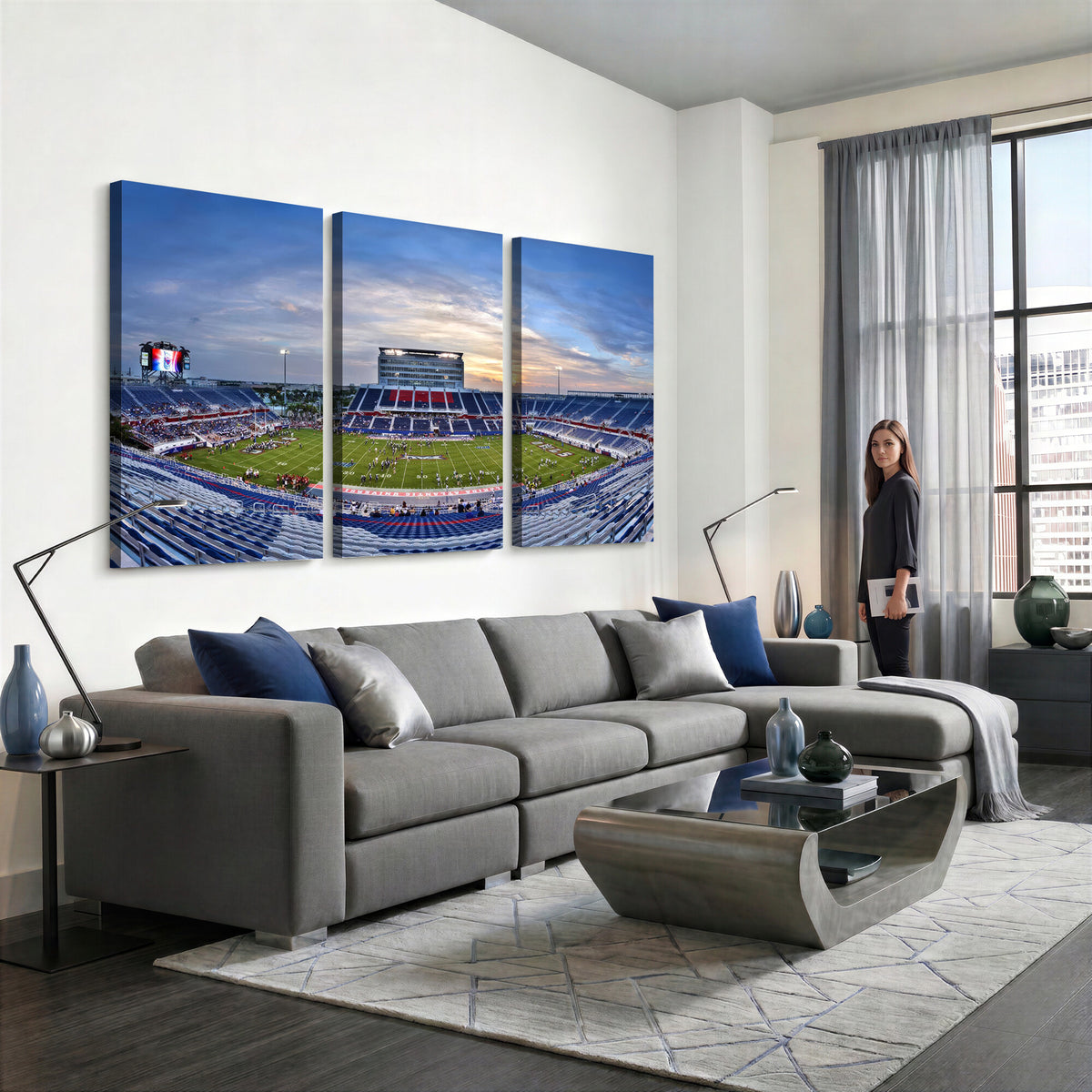 69559-MGV-CV-36X24 - Florida Atlantic University Owls Football Team Print - Boca Raton FAU Stadium Wall Art Canvas Print