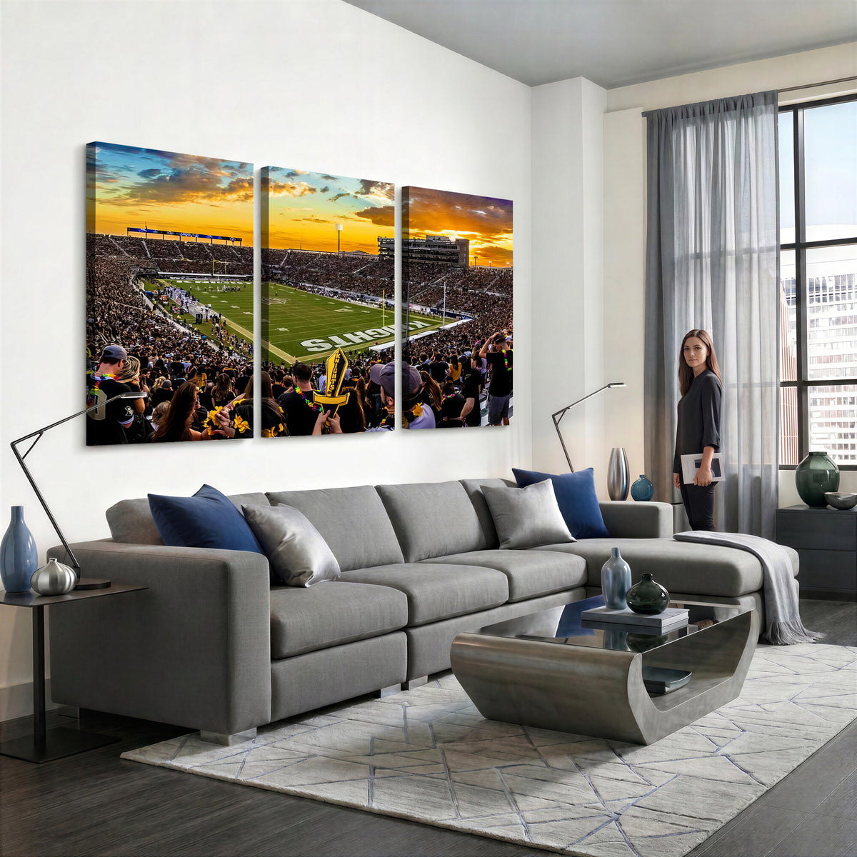 66803-MGV-CV-36X24 - UCF Knights Football Team Print - Orlando FBC Mortgage Stadium, UCF Knights Wall Art Canvas Print