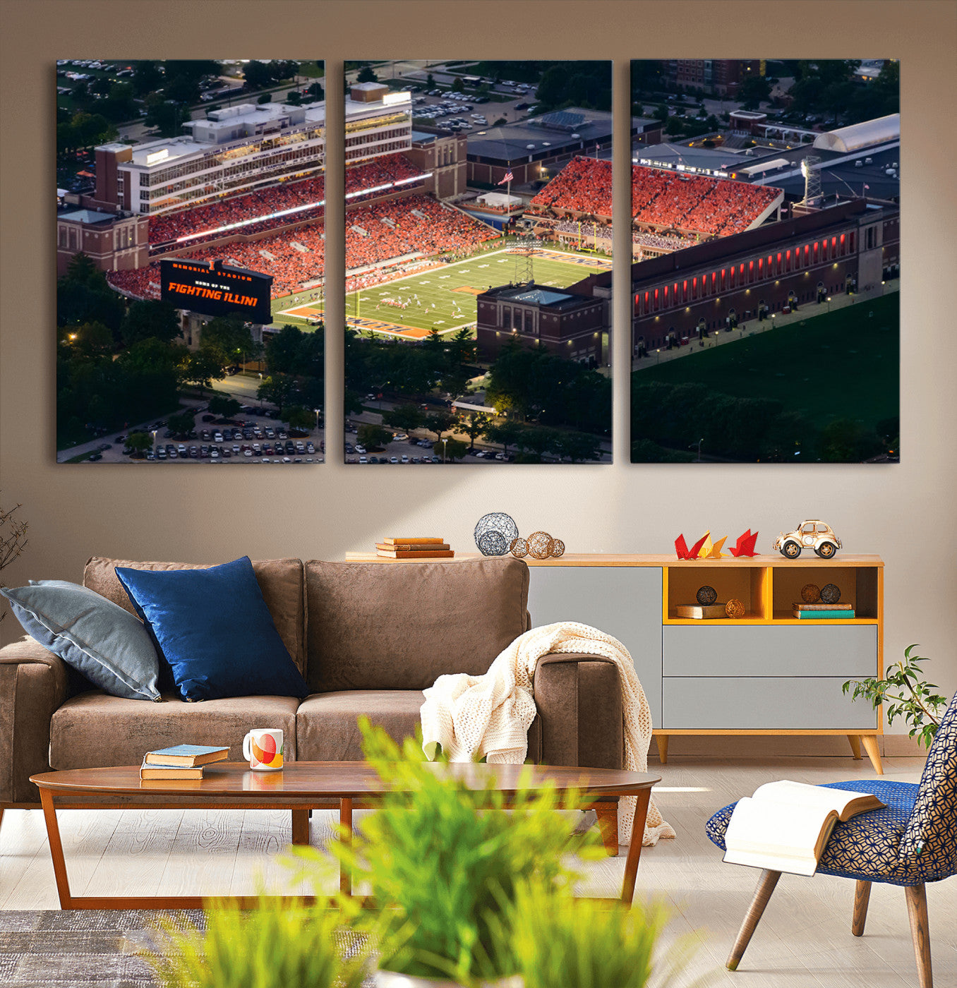 78052-MGV-CV-36X24-University of Illinois Fighting Illini Football Team Print - Champaign Illinois Memorial Stadium