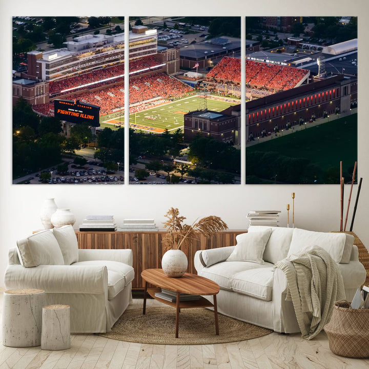 University of Illinois Fighting Illini Football Team Print - Champaign Illinois Memorial Stadium Wall Art Canvas Print