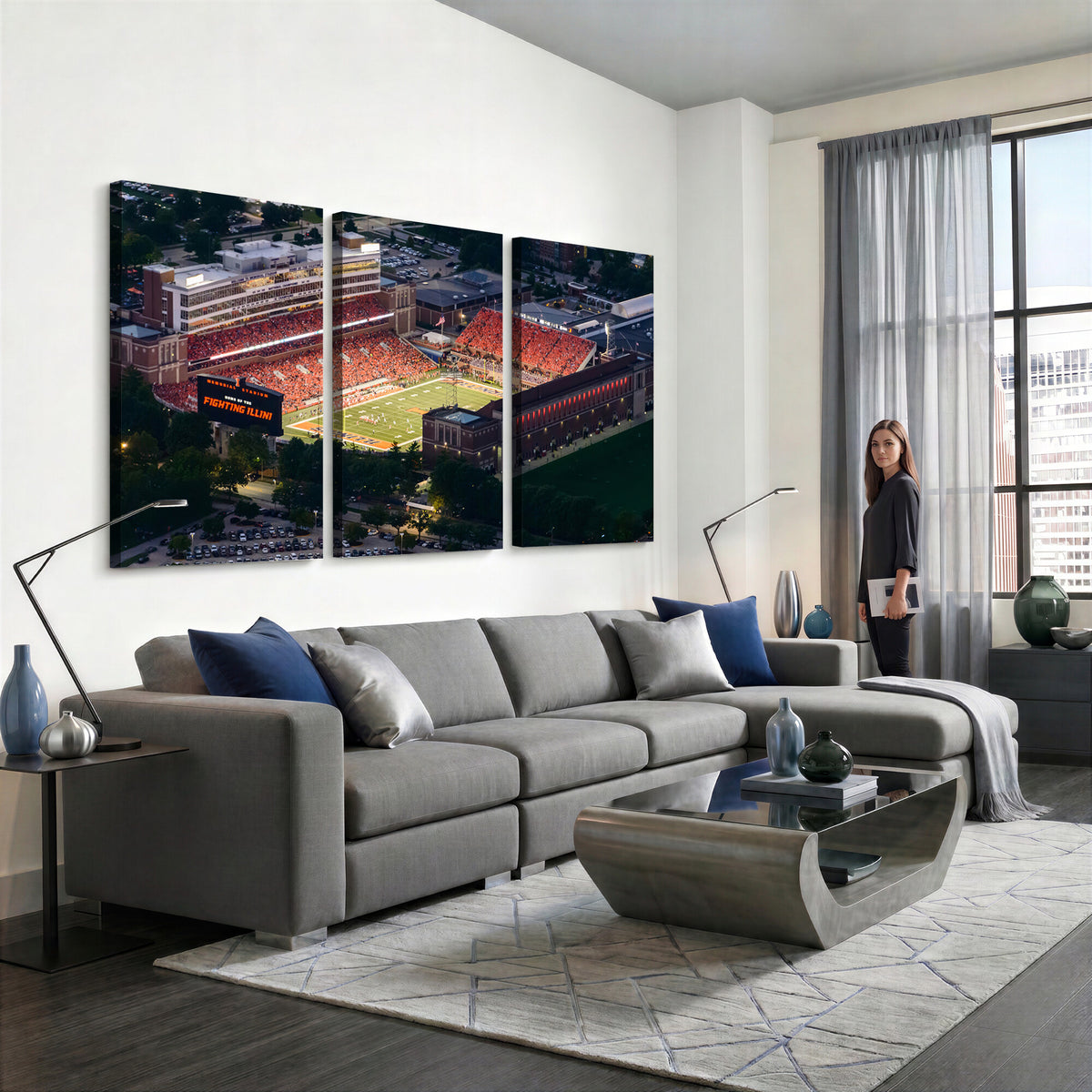 78052-MGV-CV-36X24 - University of Illinois Fighting Illini Football Team Print - Champaign Illinois Memorial Stadium