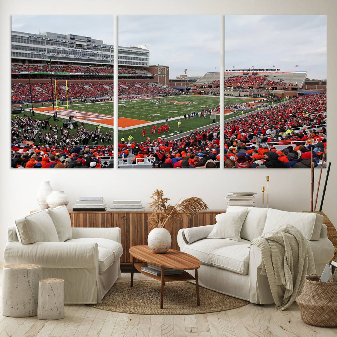 University of Illinois Fighting Illini Football Team Print - Champaign Illinois Memorial Stadium Wall Art Canvas Print