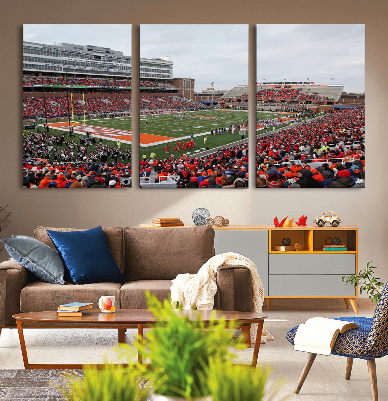 MGV-CV-60X30-3P - University of Illinois Fighting Illini Football Team Print - Champaign Illinois Memorial Stadium