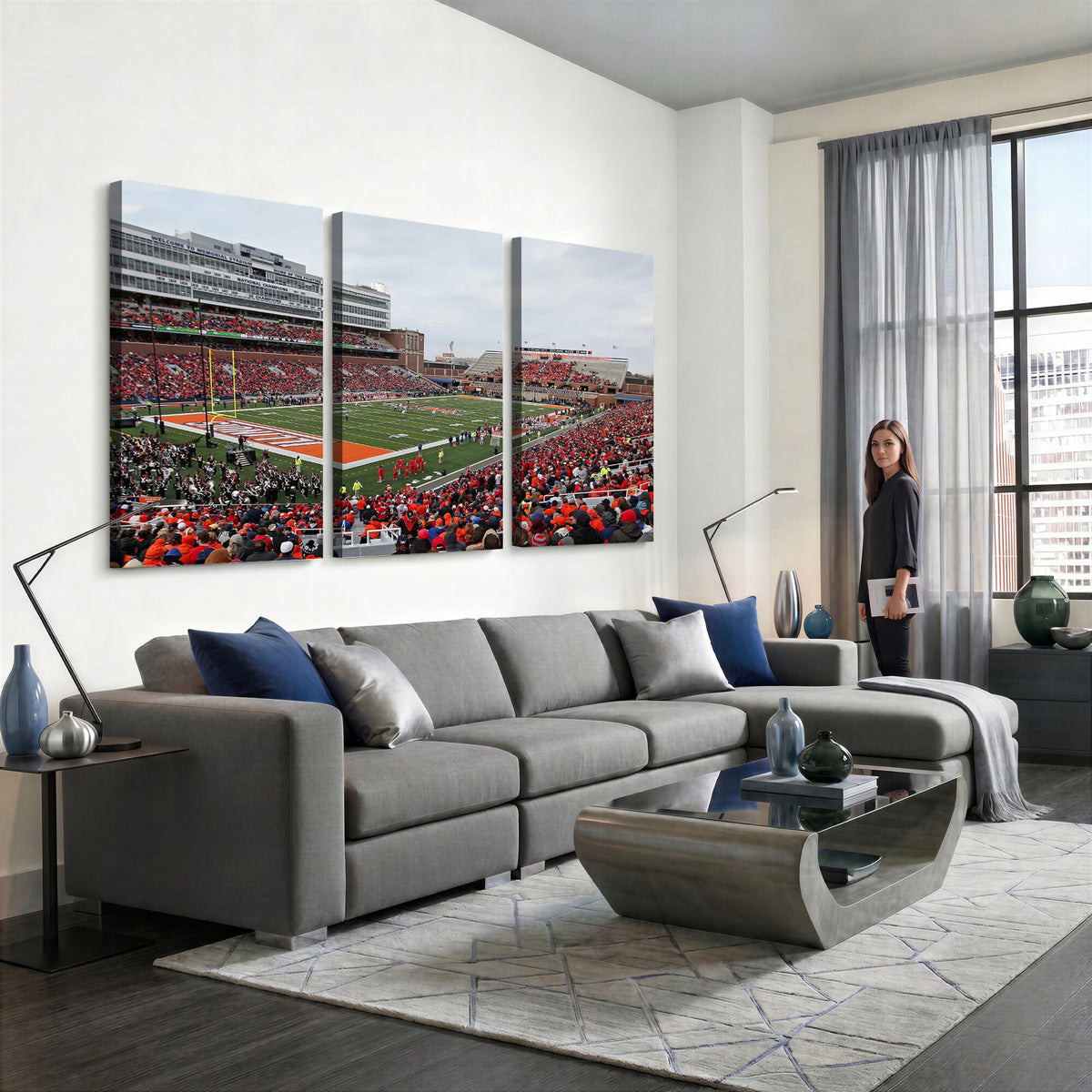 86851-MGV-CV-36X24 - University of Illinois Fighting Illini Football Team Print - Champaign Illinois Memorial Stadium