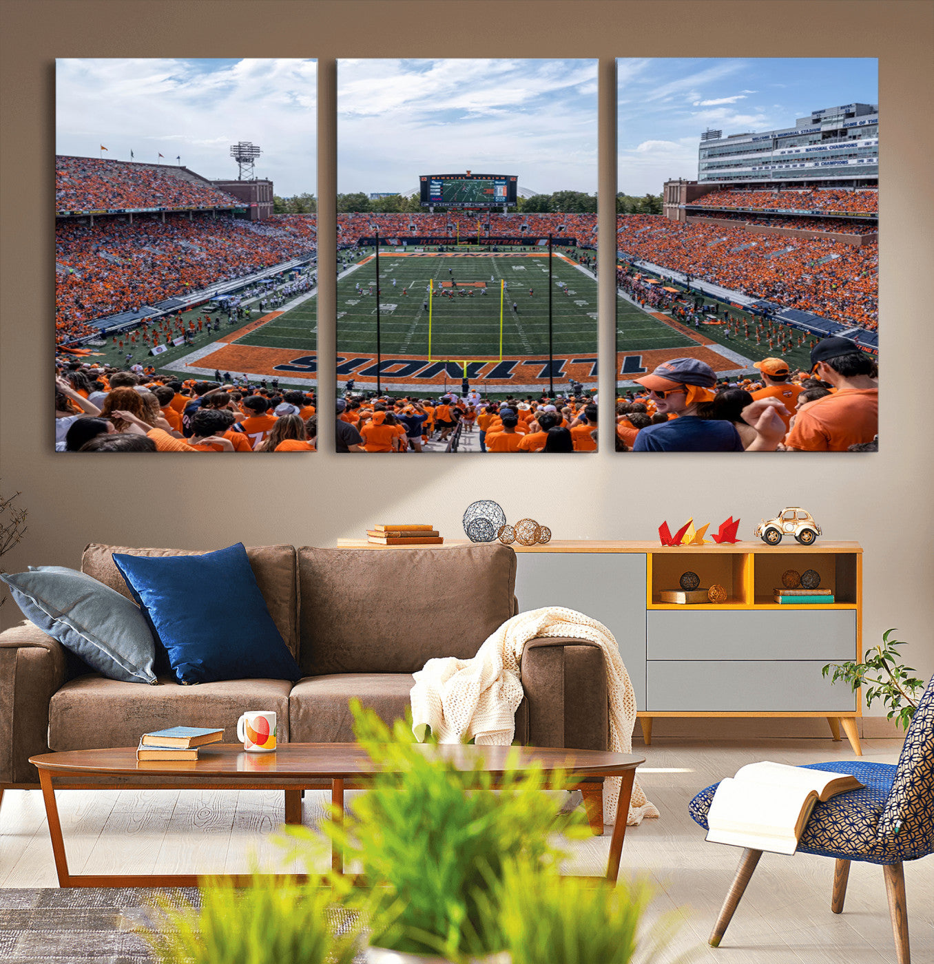 MGV-CV-60X30-3P - University of Illinois Fighting Illini Football Team Print Canvas - Champaign Illinois Memorial