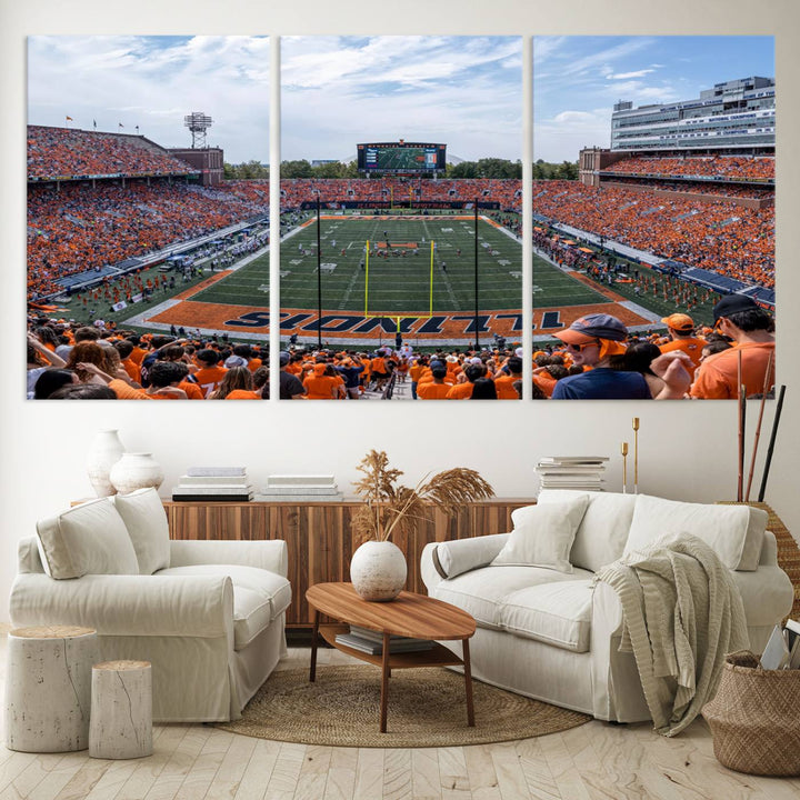 University of Illinois Fighting Illini Football Team Print - Champaign Illinois Memorial Stadium Wall Art Canvas Print