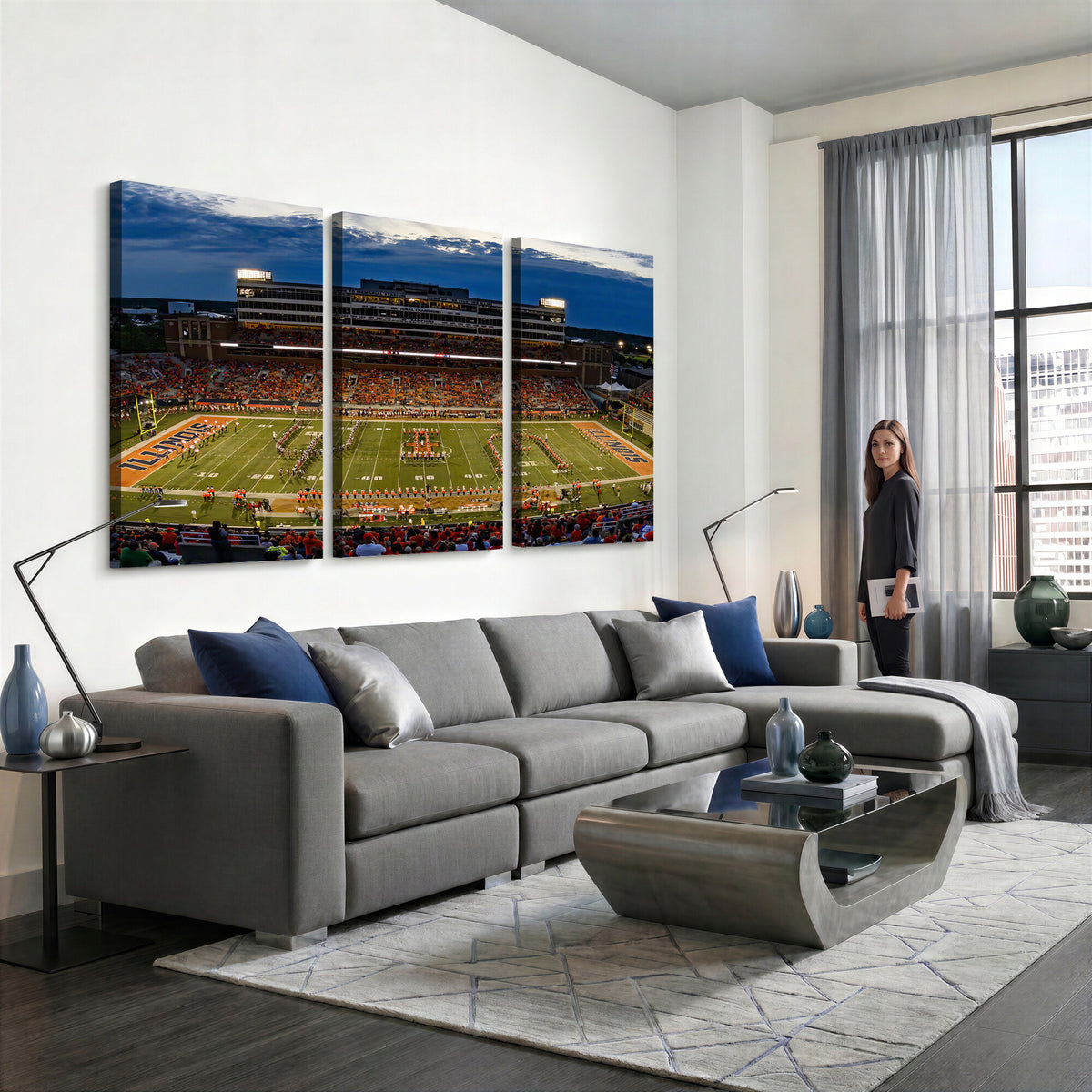 44513-MGV-CV-36X24 - University of Illinois Fighting Illini Football Team Print - Champaign Illinois Memorial Stadium