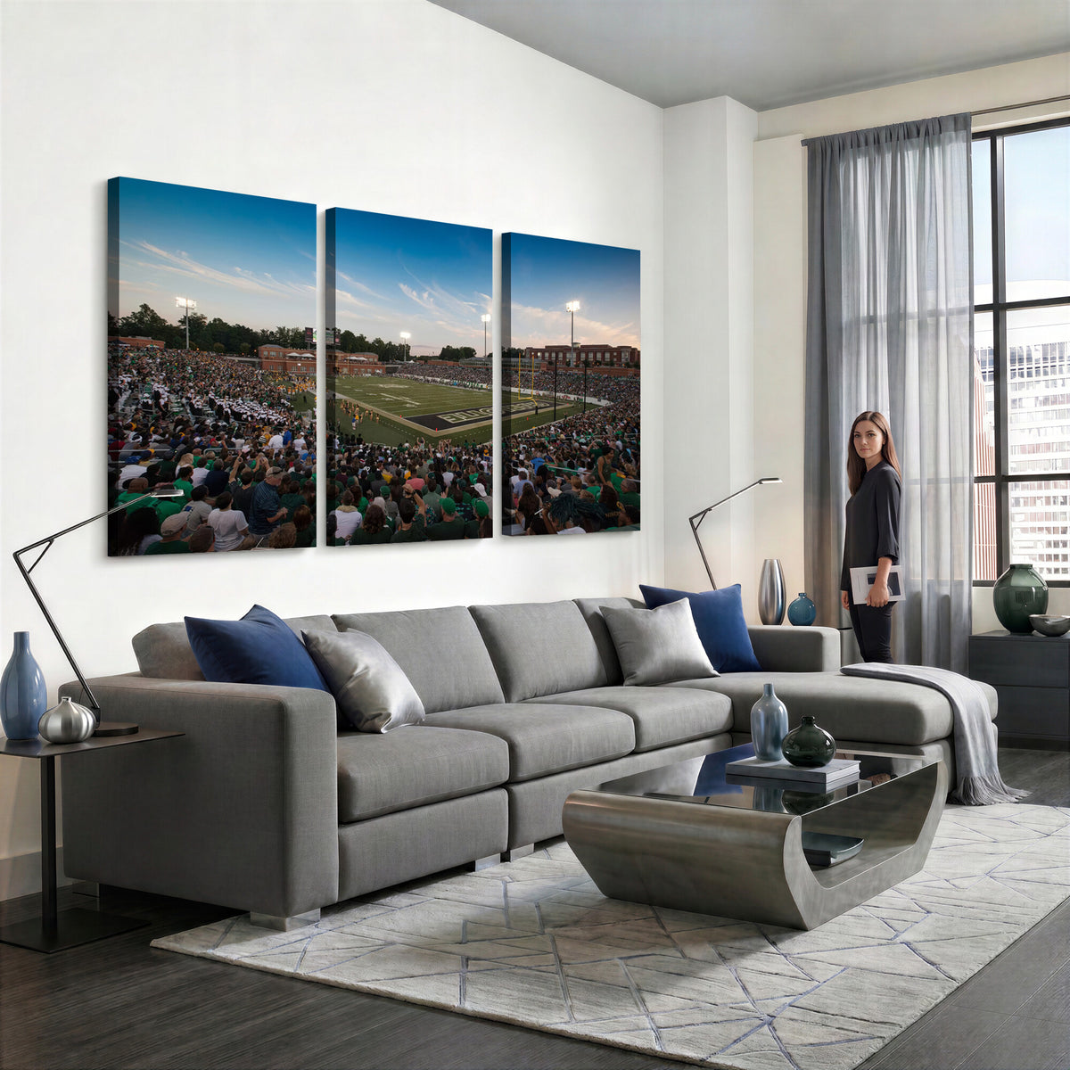 12290-MGV-CV-36X24 - University of Charlotte 49ers Football Team Print - Charlotte Jerry Richardson Stadium Wall Art