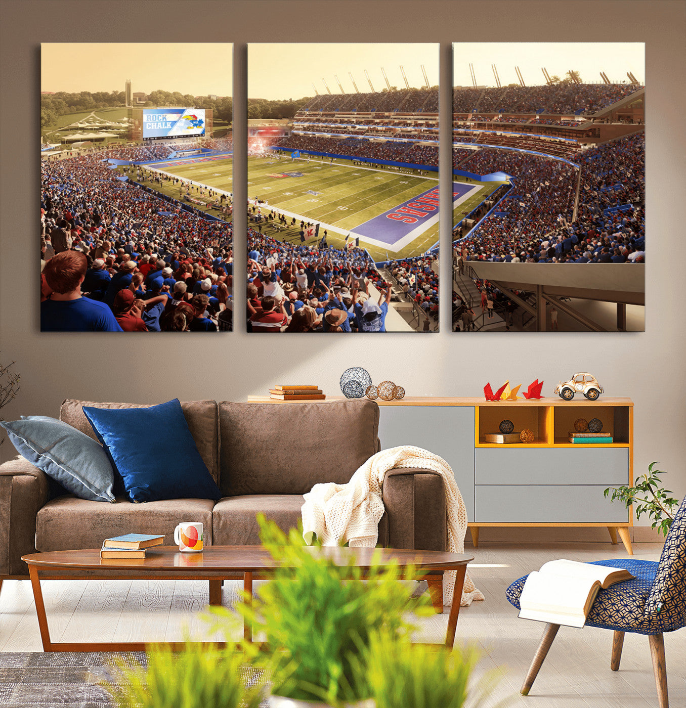 MGV-CV-60X30-3P - University of Kansas Jayhawks Football Team Print - Lawrence Kansas Memorial Stadium Wall Art Canvas