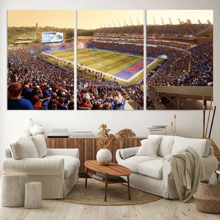 University of Kansas Jayhawks Football Team Print - Lawrence Kansas Memorial Stadium Wall Art Canvas Print