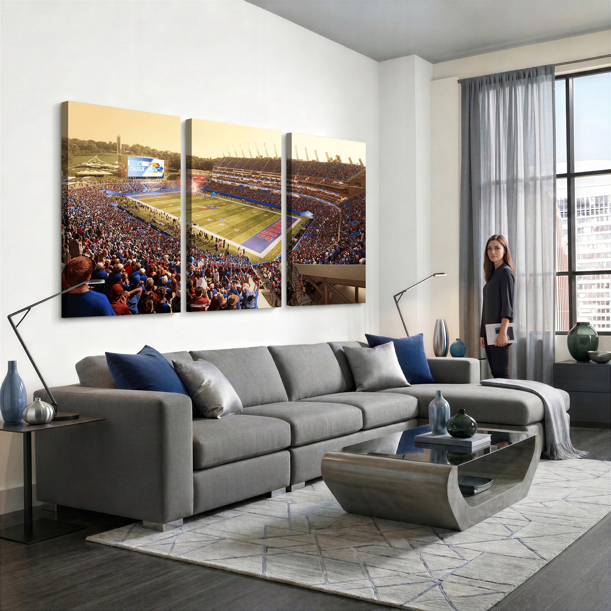 71731-MGV-CV-36X24 - University of Kansas Jayhawks Football Team Print - Lawrence Kansas Memorial Stadium Wall Art Canvas