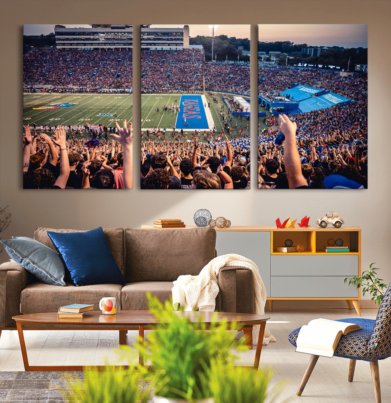 MGV-CV-60X30-3P - University of Kansas Jayhawks Football Team Art Print - Lawrence Kansas Memorial Stadium Wall Art