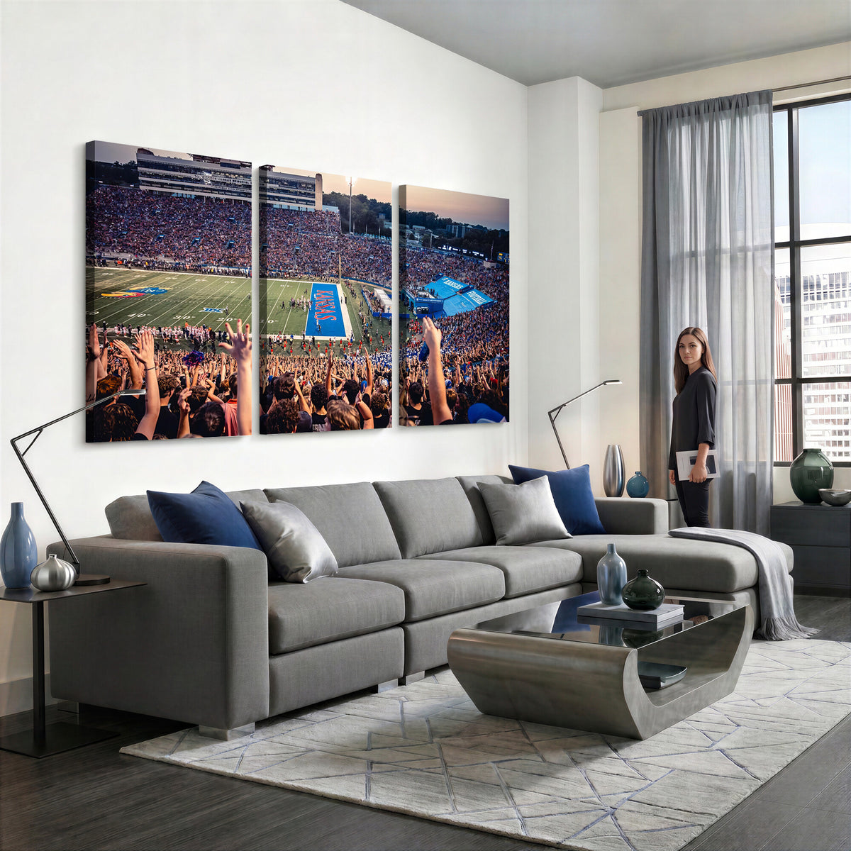 40169-MGV-CV-36X24 - University of Kansas Jayhawks Football Team Art Print - Lawrence Kansas Memorial Stadium Wall Art