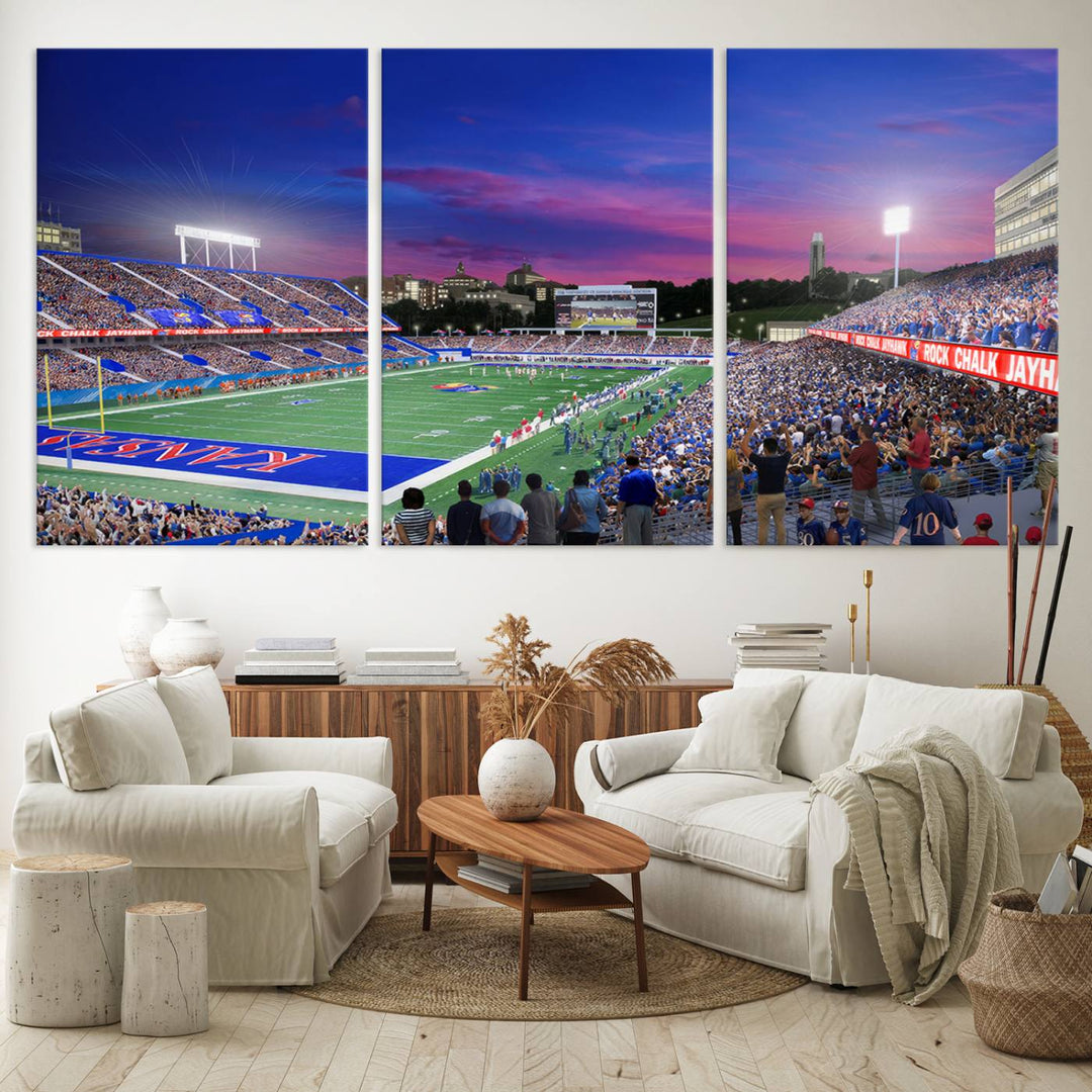 University of Kansas Jayhawks Football Team Print - Lawrence Kansas Memorial Stadium Wall Art Canvas Print