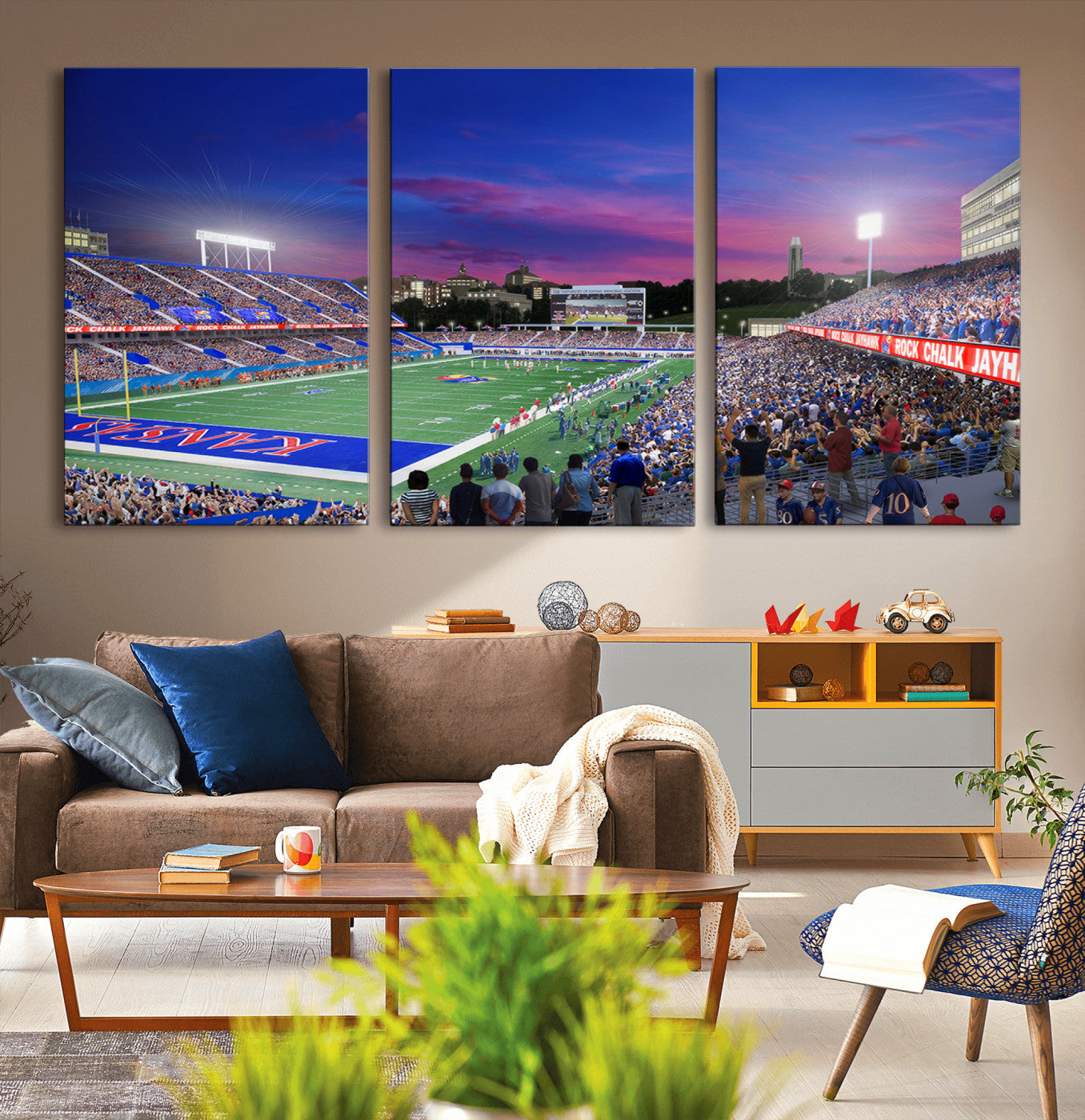 MGV-CV-60X30-3P - University of Kansas Jayhawks Football Team Print Canvas- Lawrence Kansas Memorial Stadium Wall Art