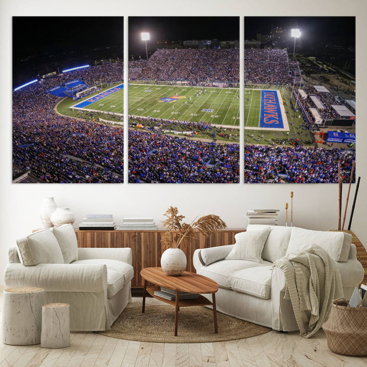 University of Kansas Jayhawks Football Team Print - Lawrence Kansas Memorial Stadium Wall Art Canvas Print