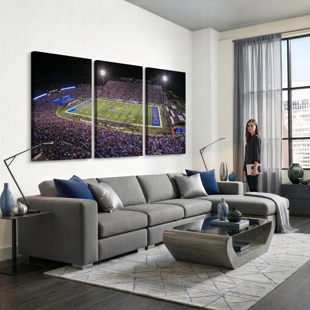 69760-MGV-CV-36X24 - University of Kansas Jayhawks Football Team Print - Lawrence Kansas Memorial Stadium Wall Art Canvas