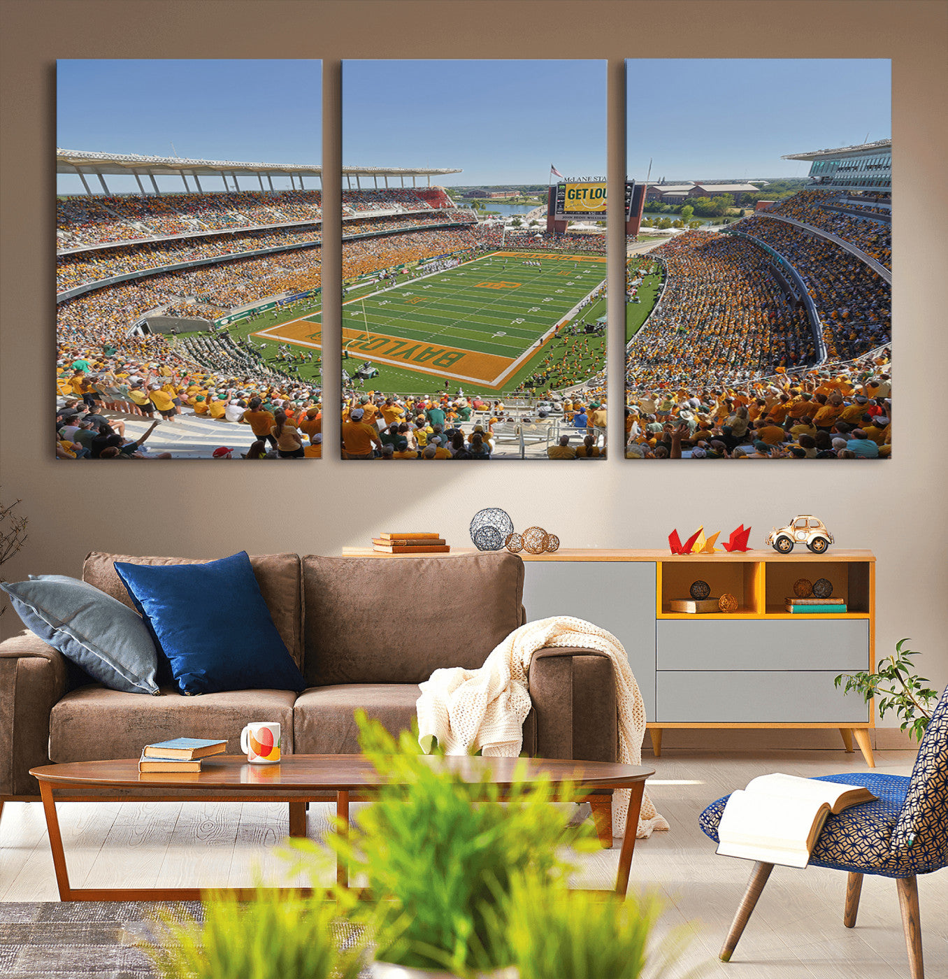 MGV-CV-60X30-3P - Baylor University Bears Football Team Print - Waco McLane Stadium Wall Art Canvas Print