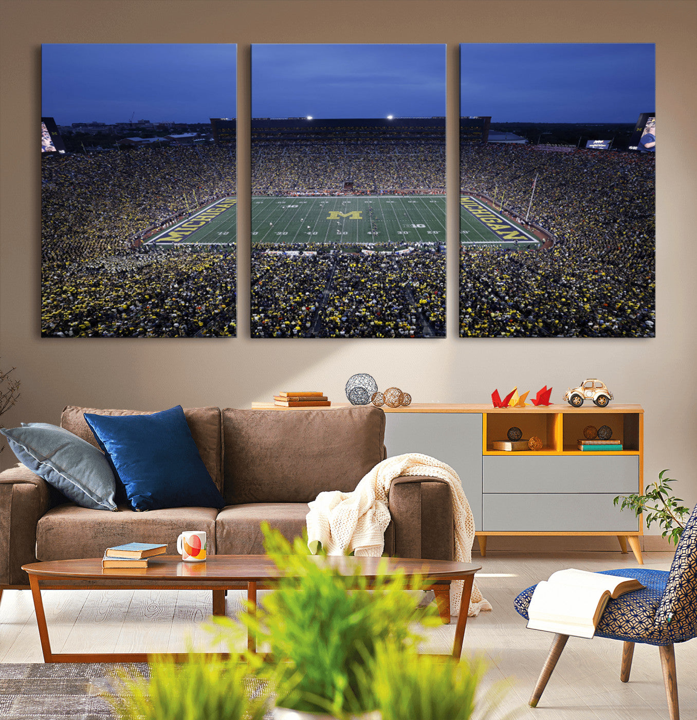 MGV-CV-60X30-3P - University of Michigan Wolverines Football Team Print - Ann Arbor Michigan Stadium Wall Art Canvas