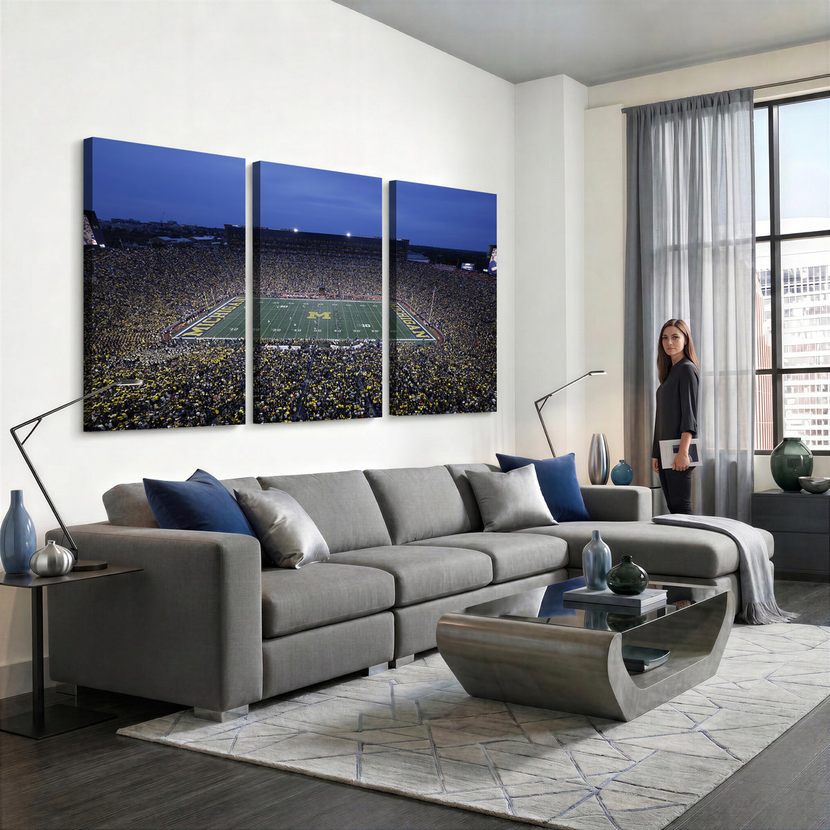 34202-MGV-CV-36X24 - University of Michigan Wolverines Football Team Print - Ann Arbor Michigan Stadium Wall Art Canvas