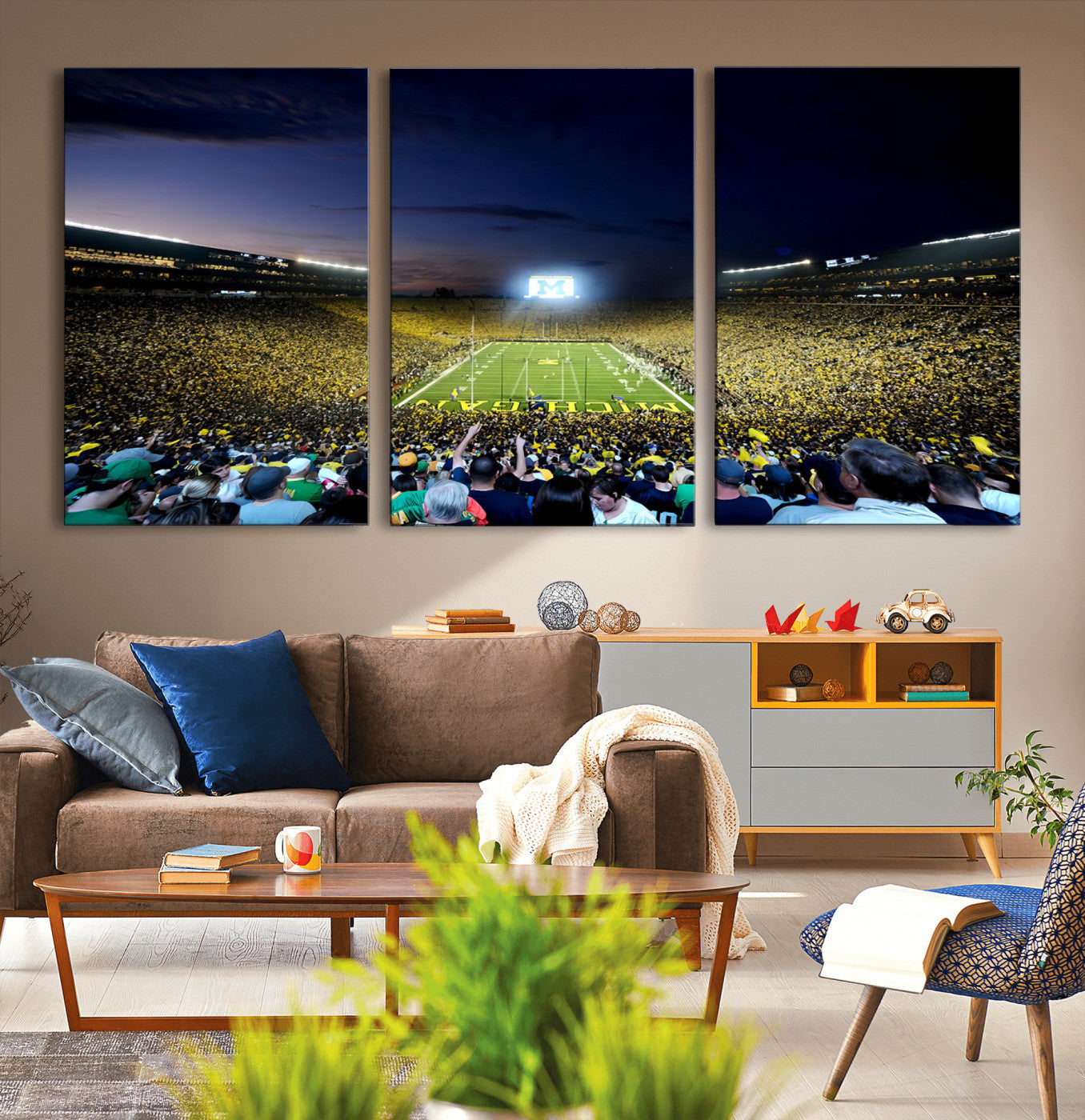 MGV-CV-60X30-3P - University of Michigan Wolverines Football Team Print - Ann Arbor Michigan Stadium Canvas Print