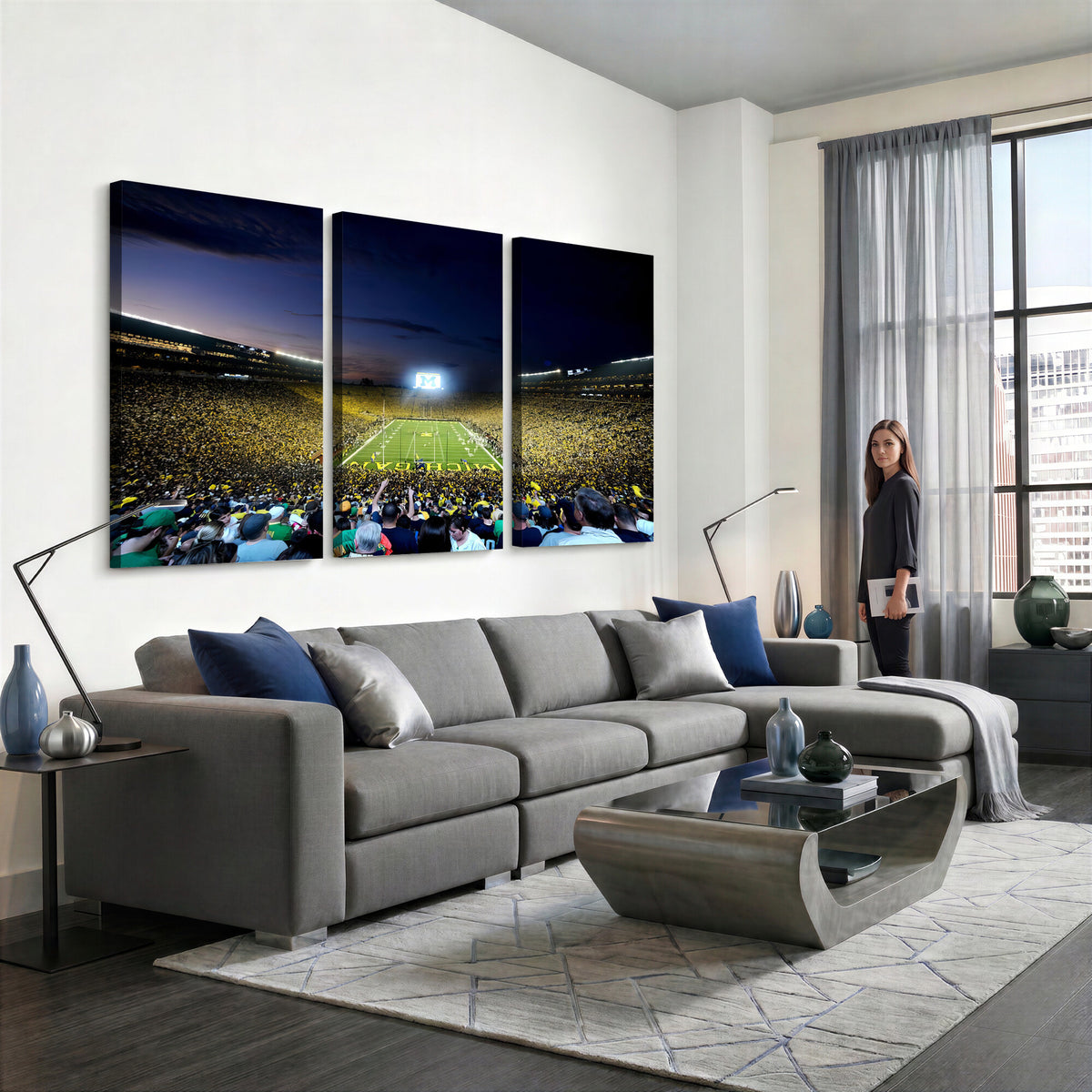 22115-MGV-CV-36X24 - University of Michigan Wolverines Football Team Print - Ann Arbor Michigan Stadium Canvas Print