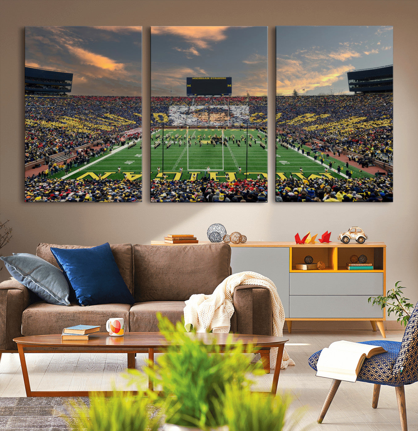 MGV-CV-60X30-3P - University of Michigan Wolverines Print Canvas, Football Team Print - Ann Arbor Michigan Stadium