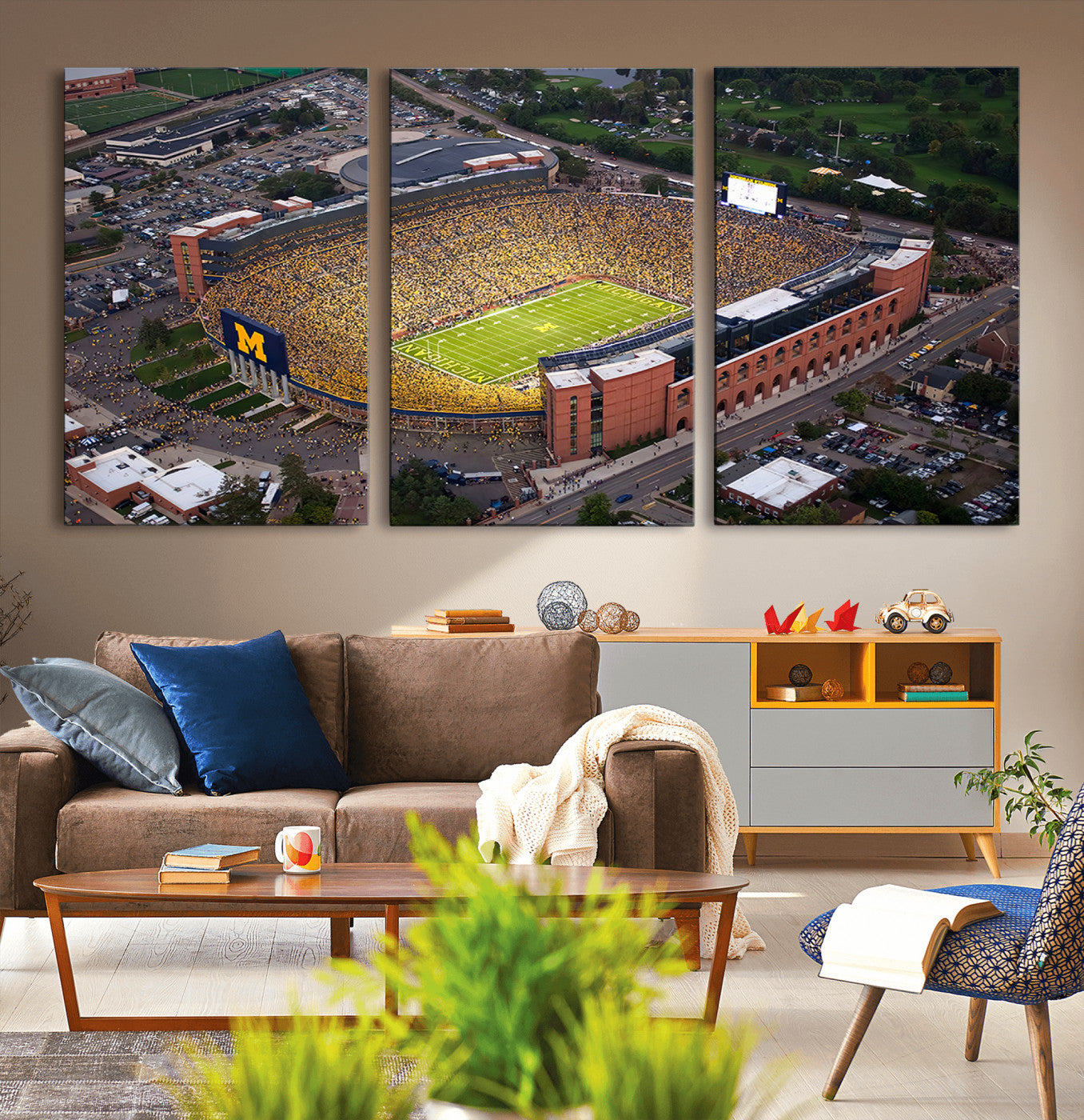 MGV-CV-60X30-3P - University of Michigan Wolverines Football Team Print - Ann Arbor Michigan Stadium Wall Art Canvas