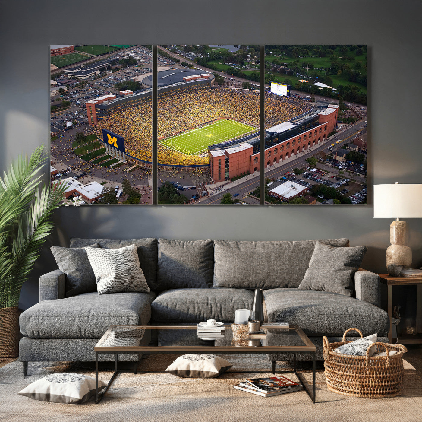 95248-PAN-FL-20X10 - University of Michigan Wolverines Football Team Print - Ann Arbor Michigan Stadium Wall Art Canvas